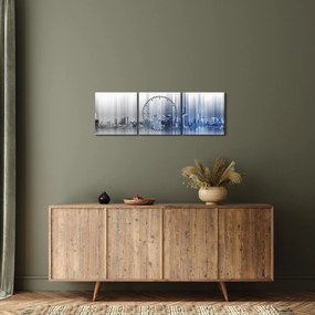 Obraz - Panorama miasta, niebiesko - szara (z zegarem) (90x30 cm)