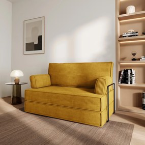 Masseno Sofa piankowa LADIA z funkcją spania, Kanapa z pianki do salonu, Bezmontażowa, Tkanina sztruksowa – Żółty POSO 01