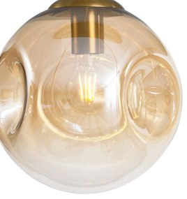 Lampa wisząca w stylu Art Deco mosiężna z owalną płytą sufitową i bursztynowym szkłem 6-punktowa - Douglass ArtDeco Oswietlenie wewnetrzne