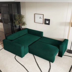 Masseno Narożnik ERONIS z funkcją spania i pojemnikiem na pościel Narozniki L, Rozkładana sofa - Butelkowa zieleń, MONOLITH 37