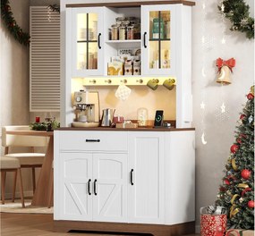 Nowoczesny kredens kuchenny 105x40x185cm - z oświetleniem LED i gniazdkiem - z regulowaną półką - szuflady i haczyki - Biały