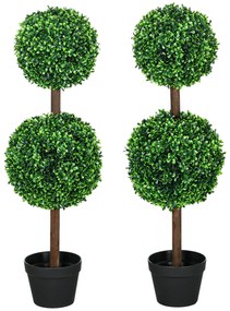 HOMCOM Sztuczne Rośliny, Zestaw 2 Bukszpanów, 90 cm Roślina Sztuczna, Drzewko Dekoracyjne do Wnętrz i na Zewnątrz, Zielony