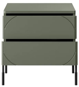 Szafka nocna z dwoma szufladami Sonatia na metalowych nogach 45 cm - oliwka
