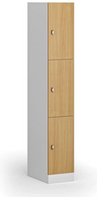 Szafka skrytkowa, 3 schowki, 1850 x 300 x 500 mm, demontaż, zamek obrotowy, drzwi laminowane, buk
