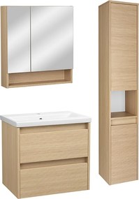 Zestaw do Łazienki 60cm Szafka z Umywalką Słupek Szafka z Lustrem Ryflowane Fronty Aria