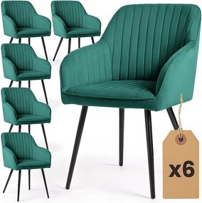 6x Welurowe krzesło tapicerowane z przeszyciami Butelkowa Zieleń FLORENCE Czarne nogi