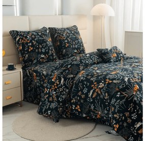 PrzytulneMieszkanie.pl PrzytulneMieszkanie.pl PrzytulneMieszkanie.pl Zestaw pościeli z mikropluszu THE FOX AND THE HARE ciemnozielone + prześcieradło z mikropluszu SOFT 180x200 cm białe, podwójne łóżko