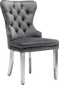 Komplet 6 krzeseł do jadalni - oryginalne pierścienie drzwiowe na oparciu - szary aksamit