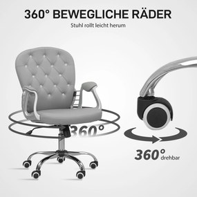 Vinsetto Fotel biurowy, Ergonomiczny fotel biurowy z podłokietnikami, Wyściełane oparcie, Jasnoszary