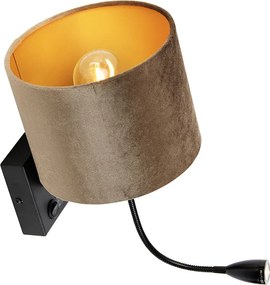 Lampa ścienna czarna z brązowym aksamitnym abażurem 18 cm - Brescia