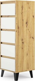 Wysoka komoda na nóżkach z 5 szufladami dąb artisan + biały M0-S86