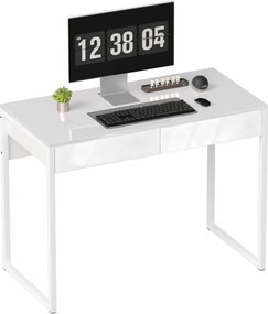 HOMCOM Biurko 100 x 50 cm, biurko komputerowe z 2 szufladami, do małych pomieszczeń, biały | Aosom PL
