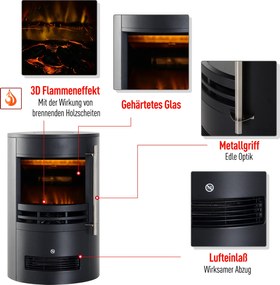 Elektryczny Kominek HOMCOM z Efektem Płomienia LED 900/2000W, Czarny