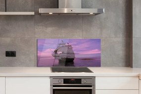 Szkło do Kuchni na Ścianę Statek pod Fioletowym Niebem