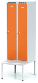 Alfa 3 Szafka ubraniowa S6 z ławką, 2-drzwiowa, 1875 x 600 x 500/800 mm, zamek cylindryczny, drzwi pomarańczowe