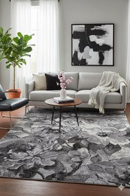 Szary miękki dywan z motywem kwiatów M6-W32