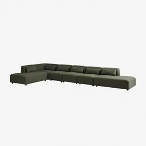 Sofa Modułowy Narożny 6-częściowy Z Podwójnym Szezlongiem Fogler Tkanina Baranek Boucle Szałwiowa Zieleń - Sklum