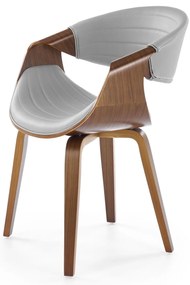 Krzesło z giętej sklejki szara tapicerka i orzechowa sklejka K544