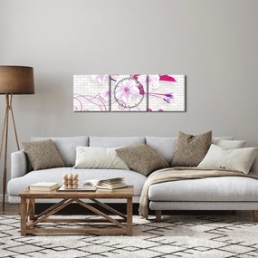 Obraz gałązki z kwiatami (z zegarem) (90x30 cm)