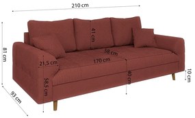 Ceglasta sztruksowa sofa 210 cm Ariella – Ropez
