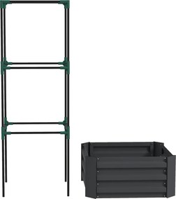 Outsunny Grządka z kratą podporową, skrzynka z podporą, otwarte dno, odporna na warunki pogodowe, 61 cm x 61 cm x 140 cm, ciemnoszary | Aosom PL