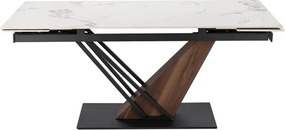 Zestaw Stół Rozkładany Ceramiczny REX 2 180-240 cm Biały Marmur/Orzech i 4 Krzesła Tapicerowane GRENADA Kremowe