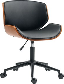 HOMCOM Krzesło do home office z ekoskóry, regulowane, obrotowe, nośność do 135 kg, 52 x 54 x 74-84 cm, Czarny+orzechowy brąz | Aosom PL