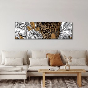 Obraz - Lampart pośród kwiatów (170x50 cm)