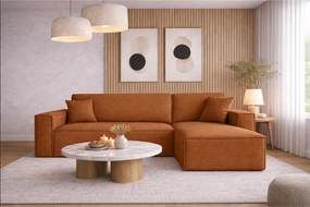 Narożnik BEST L z funkcją spania i pojemnikiem, tkanina Neve, Miedziany, Prawy