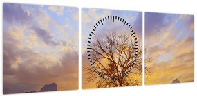 Obraz - Pejzaż ze słonecznikami (z zegarem) (90x30 cm)