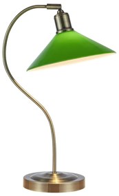 Lampa stołowa w kolorze mosiądzu z zielonym szklanym kloszem (wysokość 49 cm) Vela – Markslöjd