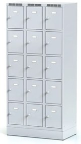 Szafka skrytkowa S6 na cokole, 15 schowków, 1920 x 900 x 500 mm, zamek obrotowy, drzwi szare