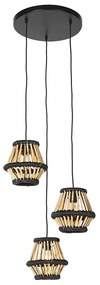 Orientalna lampa wisząca z bambusa z czarnym okrągłym 3-światłem - EvalinKolonialny Oswietlenie wewnetrzne