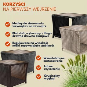 Polirattanowy stolik pomocniczy ROCCO z drewna akacjowego, 40x45x45cm, kremowy Casaria