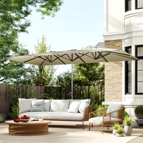Outsunny Podwójny parasol, 451 x 264 cm Parasol z systemem korbkowym, 12 metalowych żeber, maszt z aluminium, Kremowy
