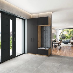Masseno Garderoba REMA 150/240/60 cm Nowoczesna Szafa do Przedpokoju Dąb wotan, MONOLITH 85 (Szary)