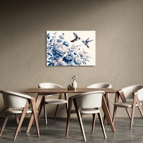 Obraz na szkle - Kolibry nad kwiatem (70x50 cm)