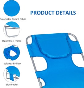 Outsunny Leżak Ogrodowy z Wyściełanym Otworem na Twarz, Leżak do Masażu na Zewnątrz z Boczną Kieszenią, Tkanina, Metal, Niebieski