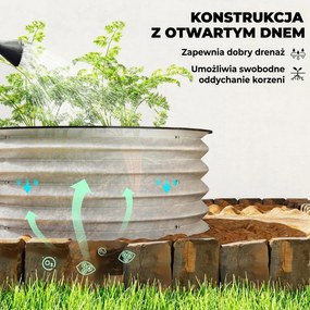 Outsunny Zestaw 2 Wysokich Grządek Ogrodowych, Modularne, 2 Sztuki, Bez Dna, Ø60 x 30 cm. Srebrny