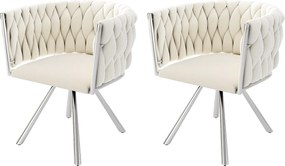 Zestaw 4 aksamitnych krzeseł, obrotowych 360°, metalowa podstawa – beżowo-srebrny