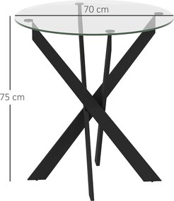 HOMCOM Nowoczesny stół jadalniany ze szkła, 70 cm średnicy, kuchenny stół z hartowaną płyta szklaną i metalowymi nogami, dla 4 osób