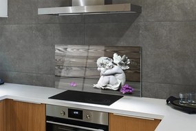 Szklany Panel Aniołek wśród Kwiatów na Drewnie