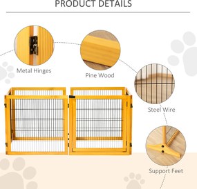 PawHut Wolnostojąca Drewniana Bramka dla Psa, Modułowa i Składana z 6 Paneli i 2 Podpor, Żółta