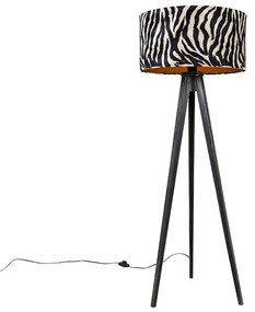 Lampa podłogowa statyw czarna z kloszem zebra 50 cm - Tripod Classic Nowoczesny Oswietlenie wewnetrzne