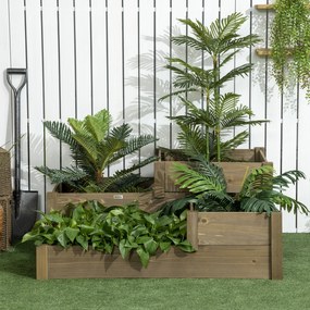 Outsunny Wysoki grząd, 4 pojemniki na zioła na 3 poziomach, odporny na warunki atmosferyczne, drewno lite, 122 cm x 122 cm x 51 cm, Naturalny