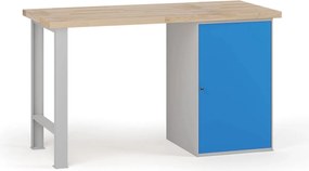 Stół warsztatowy G7, blat bukowy, 1500 x 800 x 840 mm, 1x szafka, niebieski