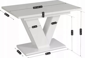 Stół Carrie rozkładany 120/160 cm do jadalni – nowoczesny stół prostokątny glamour z grubym blatem MDF i nogami w kształcie V