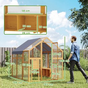 PawHut Kurnik 3,07 m² Wybieg drewniany z wodoodporną osłoną, zamkiem bezpieczeństwa, dla 6-8 kur 1,7 x 1,8 x 1,8 m | Aosom PL