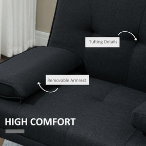 HOMCOM Sofa do spania, rozkładana z regulowanym oparciem, składany stolik, 181x77x78 cm, Szara/Drewno