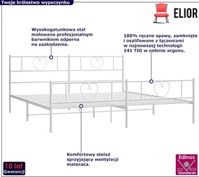Białe metalowe łóżko małżeńskie 180x200 cm - Veligo